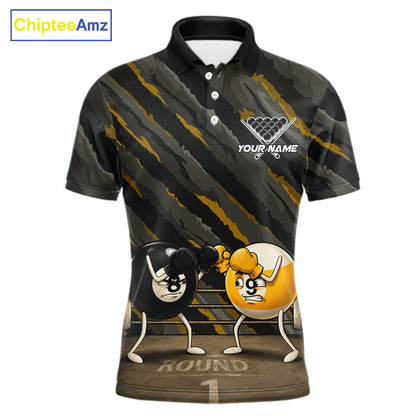 Custom Boxing 8 Ball & 9 Ball Men's Billiard Polo Shirt, Funny Pool Team Jersey, Yellow Athletic Cue Sports Apparel, Performance Tournament Uniform