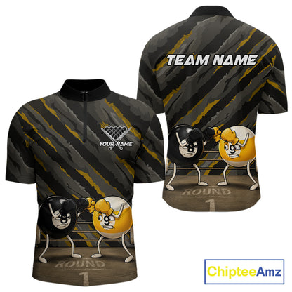 Boxing 8 Ball & 9 Ball Men's Quarter-Zip Billiard Shirt, Personalized Funny Billiard Team Jersey, Performance Cue Sports Apparel, Competitive Tournament Uniform