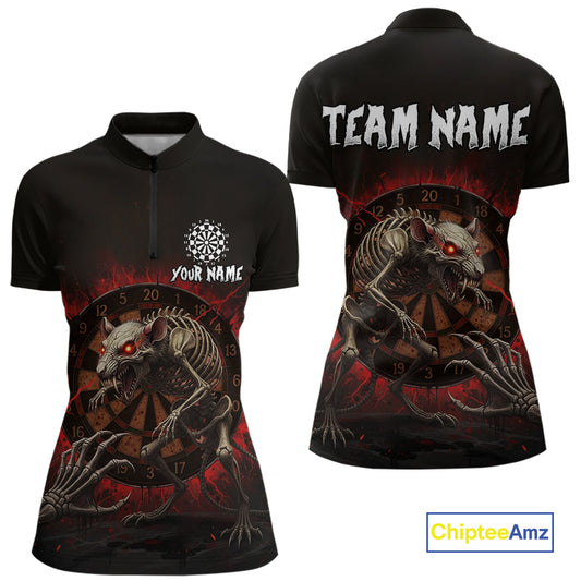 Skeletal Rat Red Splatter Dartboard Custom Women Quarter-Zip Dart Shirt Skull Dart Jerseys NYN1760