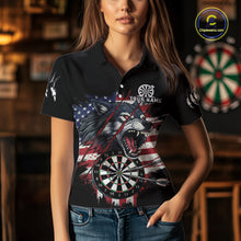 Load image into Gallery viewer, Wolf US Flag Grunge Darts Polo Shirt For Women Custom Name &amp; Team Patriotic Dart League Shirt NYN2052