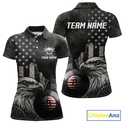 Retro Grunge US Flag Eagle Pool 8 Ball Women's Billiard Shirt Custom Patriotic Billiard Team Attire NYN2564