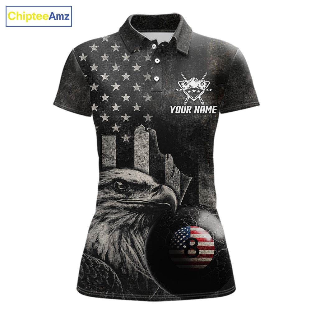 Retro Grunge US Flag Eagle Pool 8 Ball Women's Billiard Shirt Custom Patriotic Billiard Team Attire NYN2564