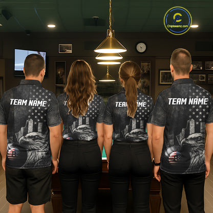 Retro Grunge US Flag Eagle Pool 8 Ball Men Billiard Shirt Custom Patriotic Billiard Team Attire NYN2564