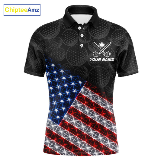 Lightning American flag golf polo shirt for men black golf ball design