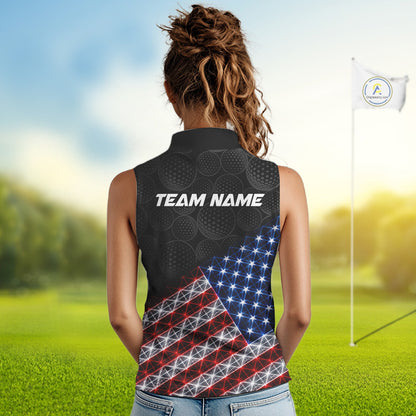 Womens Lightning US Flag Golf Polo Shirts Custom Black Golf Ball America Golf Shirt NYN3328
