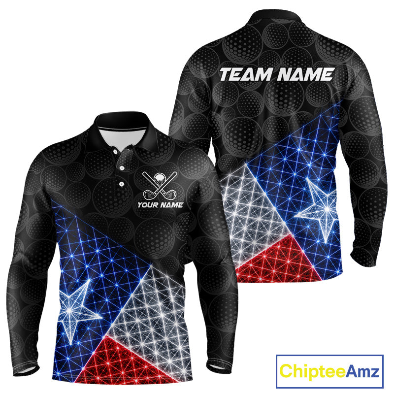 Lightning Texas flag golf polo long sleeve shirt for men black golf ball golf jersey
