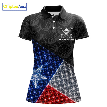 Lightning Texas flag golf polo shirt for women black golf ball golf jersey