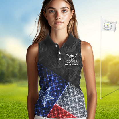 Womens Lightning Texas Flag Golf Polo Shirts Custom Black Golf Ball America Golf Shirt NYN3329