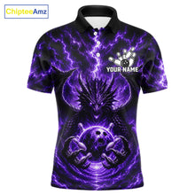 Load image into Gallery viewer, Lightning Purple Thunder Dragon Bowling Polo Shirt For Men Custom Team Bowling League Jersey Personalized Dragon Bowling Apparel