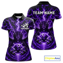 Load image into Gallery viewer, Lightning Purple Thunder Dragon Bowling Polo Shirt For Women Custom Team Bowling League Jersey Personalized Dragon Bowling Apparel