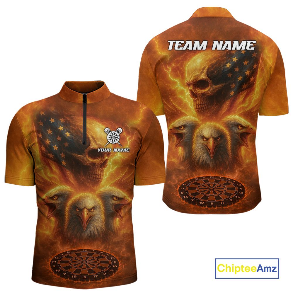 Personalized Flame Dart Shirt Custom Yellow Patriotic Dartboard Dart Jerseys For Men NYN1225