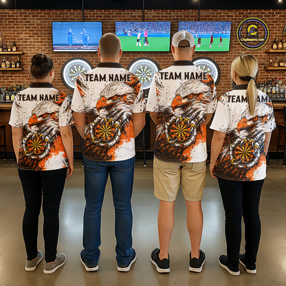Custom Orange Grunge Eagle Scratch Dartboard Women Darts Polo Shirts Dart Team Jerseys NYN2271