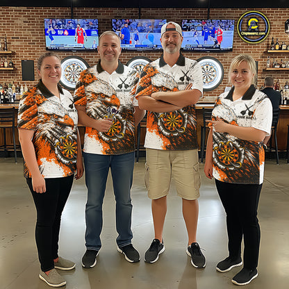 Custom Orange Grunge Eagle Scratch Dartboard Women Darts Polo Shirts Dart Team Jerseys NYN2271