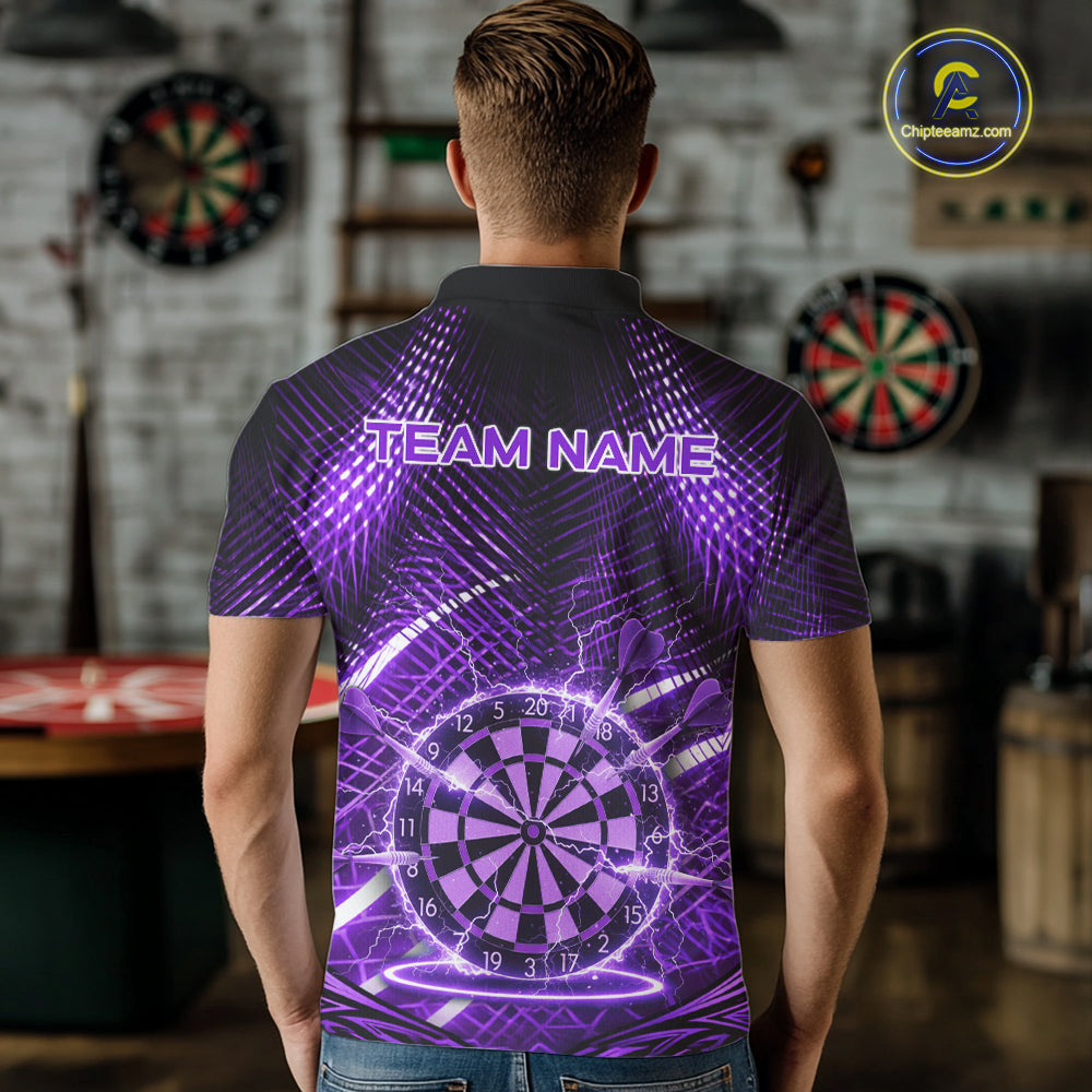 Black And Purple Stripes Light Dartboard Custom Darts Polo Shirts Men Dart Team Jerseys NYN2275