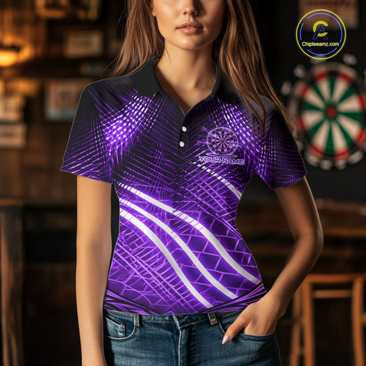 Black And Purple Stripes Light Dartboard Custom Darts Polo Shirts Women Dart Team Jerseys NYN2275
