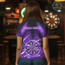 Load image into Gallery viewer, Black And Purple Stripes Light Dartboard Custom Darts Polo Shirts Women Dart Team Jerseys NYN2275