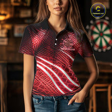Load image into Gallery viewer, Black And Red Stripes Light Dartboard Custom Darts Polo Shirts Women Dart Team Jerseys NYN2276