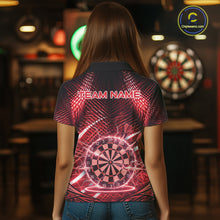 Load image into Gallery viewer, Black And Red Stripes Light Dartboard Custom Darts Polo Shirts Women Dart Team Jerseys NYN2276