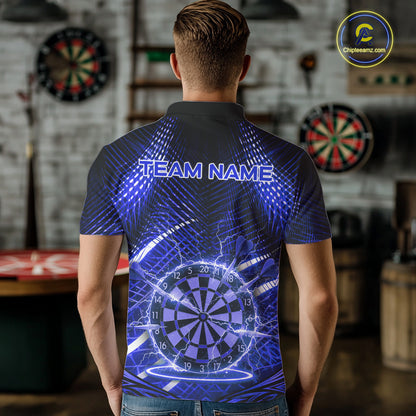 Black And Blue Stripes Light Dartboard Custom Darts Polo Shirts Men Dart Team Jerseys NYN2277