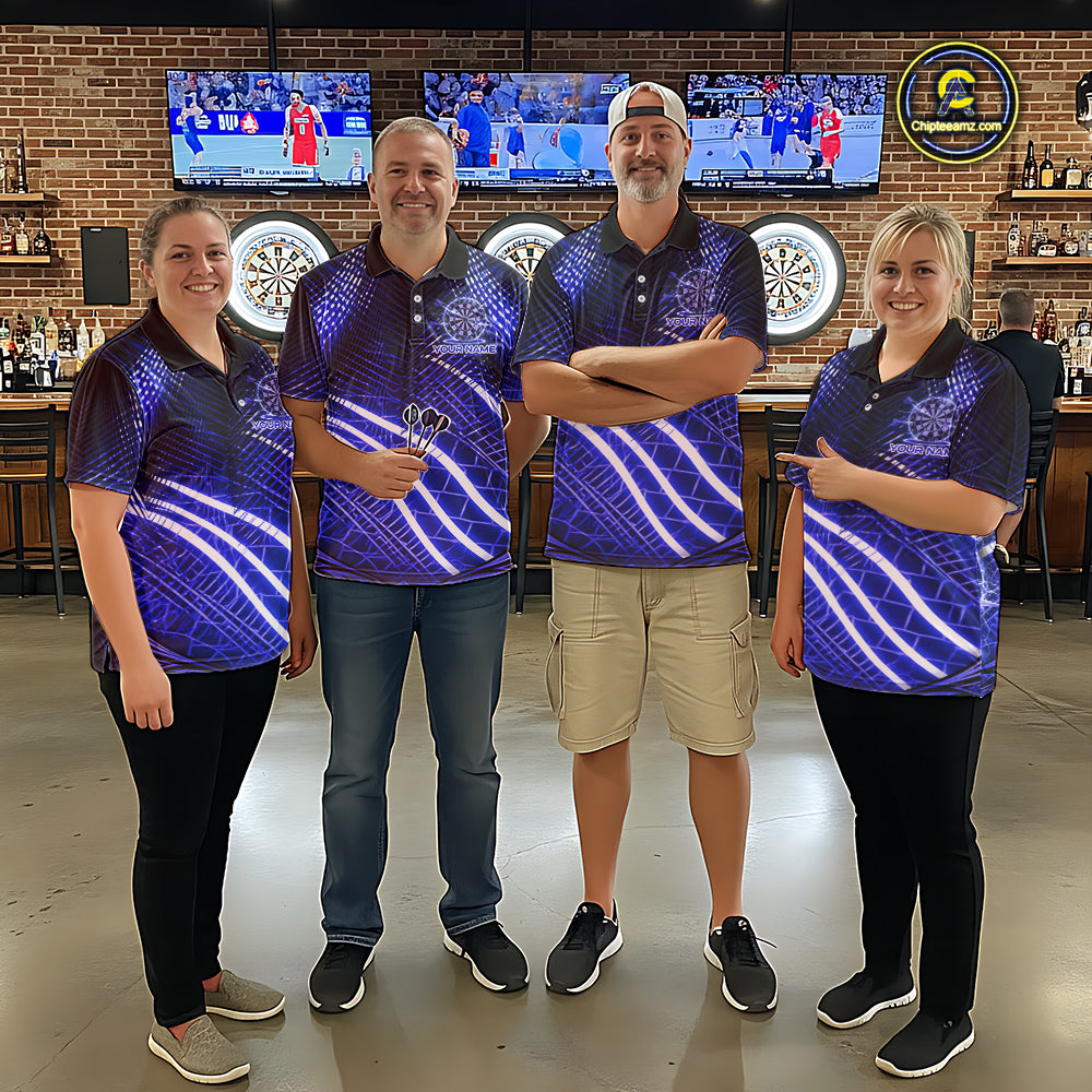Black And Blue Stripes Light Dartboard Custom Darts Polo Shirts Women  Dart Team Jerseys NYN2277