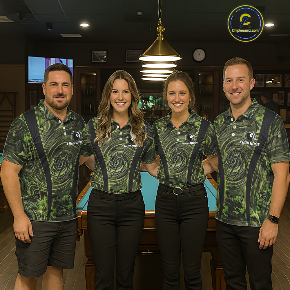 Green Camo 8 Ball Billiard Polo & 1/4 Zip Shirt For Women Custom Pool Team Shirt, Billiard Clothes NYN2941