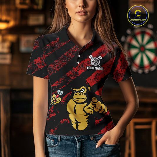 Custom Black And Red Gorilla Funny Dart Polo Shirt For Women Outfits Grunge Dart Jerseys NYN1525