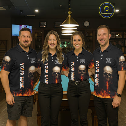 Fire Flame Pool 8 Ball Skull Billiard Shirts For Men Custom Billiard League Jerseys | Red NYN2286