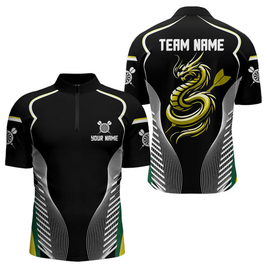 Custom Black And Yellow Dragon Darts Polo & 1/4 Zip Shirts For Men, Dart Team Jerseys NYN0034