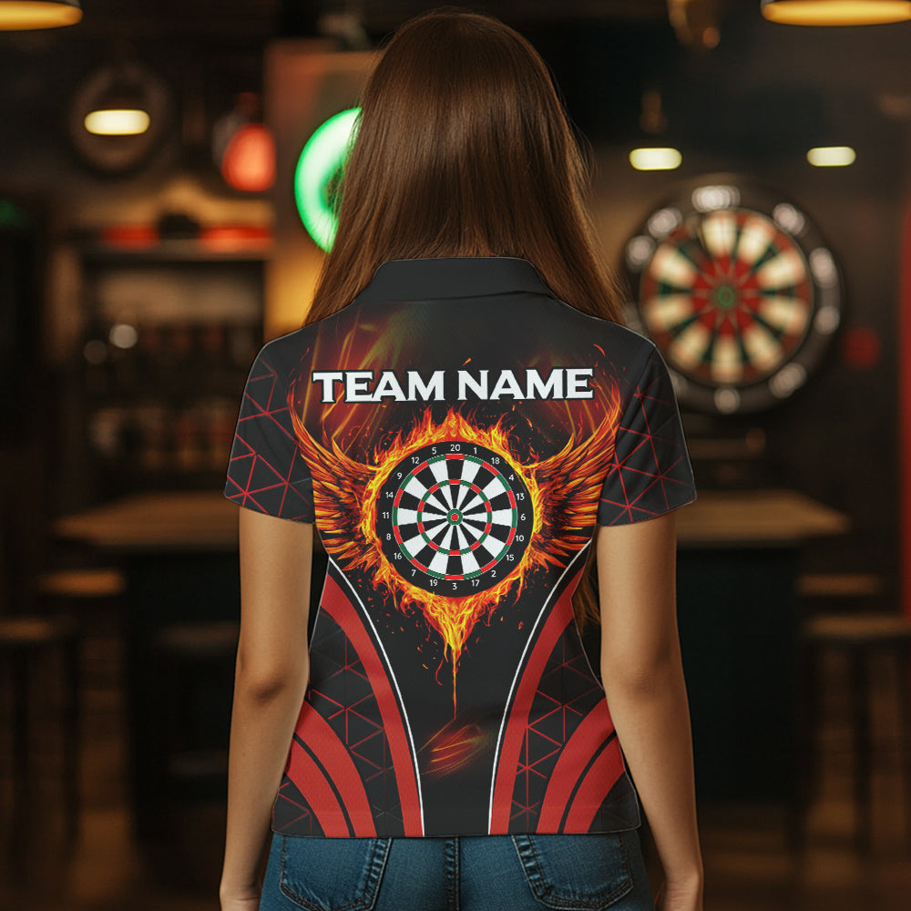 Custom Black-Red Fire Flames Dartboard Dart Shirts For Women Dart Tournament Team Jerseys NYN0038