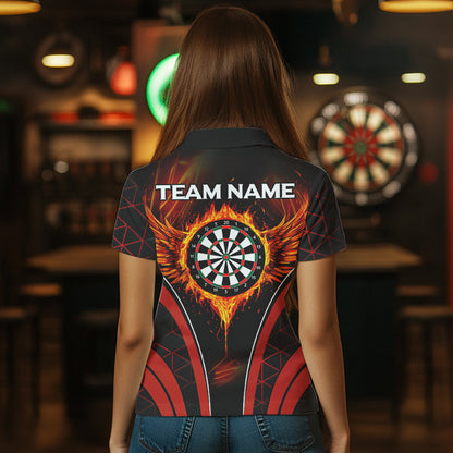 Custom Black-Red Fire Flames Dartboard Dart Shirts For Women Dart Tournament Team Jerseys NYN0038