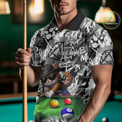 Custom Funny Pooler Cat 8 Ball Pool Billiard Shirt For Men Polo & 1/4 Zip, Billiard Team Jerseys NYN3160