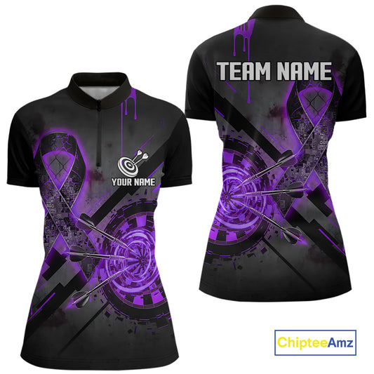 Lightning Purple Ribbon Dartboard Custom Lightning Dartboard Darts Quarter-Zip Shirt For Women NYN1804