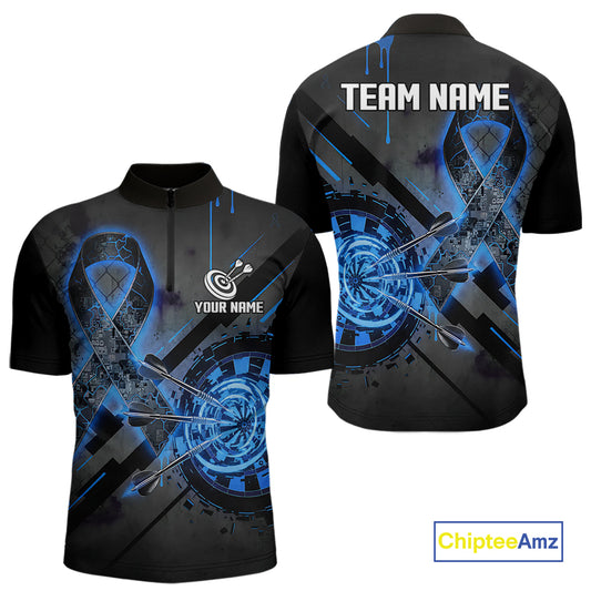 Lightning Blue Ribbon Dartboard Custom Prostate Cancer Awareness Darts Quarter-Zip Shirt For Men NYN1806