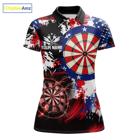Personalized Patriotic Grunge Darts Polo & 1/4-Zip Shirt For Women Thunder Dart Team Jerseys NYN2954