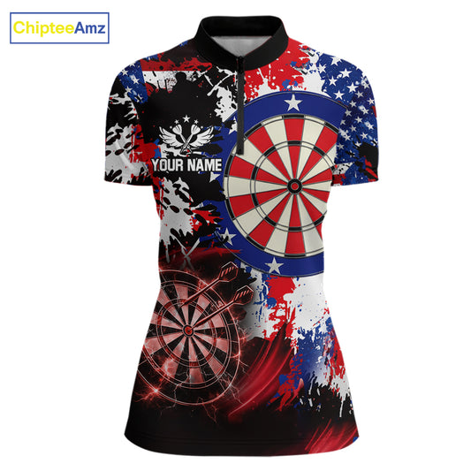 Personalized Patriotic Grunge Darts Polo & 1/4-Zip Shirt For Women Thunder Dart Team Jerseys NYN2954