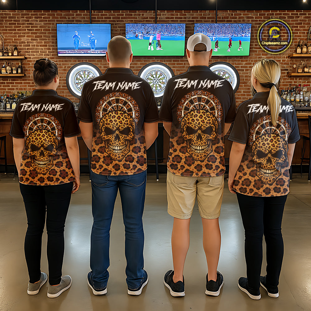 Brown Skull & Dartboard Leopard Pattern Darts Polo Shirts For Women Darts Team Jerseys NYN2755