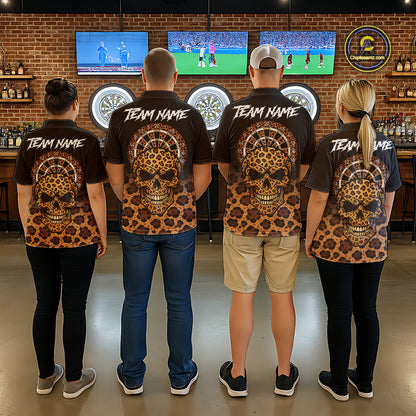 Brown Skull & Dartboard Leopard Pattern Darts Polo Shirts For Women Darts Team Jerseys NYN2755