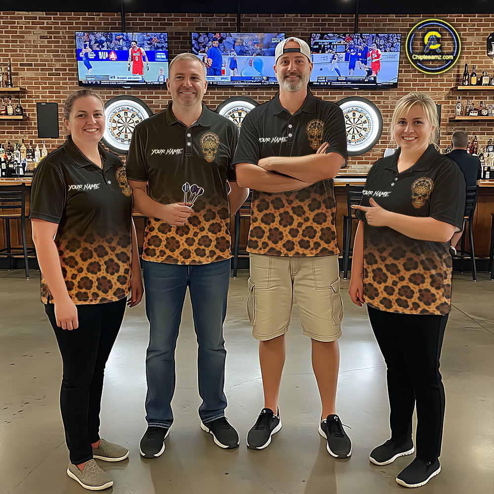 Brown Skull & Dartboard Leopard Pattern Darts Polo Shirts For Women Darts Team Jerseys NYN2755