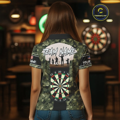 Camo US Flag Skull Skeleton Silhouette Dart Shirts For Women, Custom Dart Jerseys NYN0046