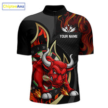 Load image into Gallery viewer, Personalized Bull Red Flames Darts Polo &amp; 1/4-Zip Shirt For Men Funny Dart Team Dart Jerseys NYN2962