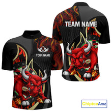 Load image into Gallery viewer, Personalized Bull Red Flames Darts Polo &amp; 1/4-Zip Shirt For Men Funny Dart Team Dart Jerseys NYN2962