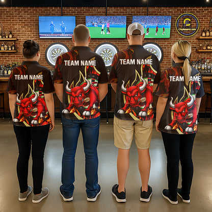 DartsPersonalized Bull Red Flames Darts Polo & 1/4-Zip Shirt For Women Funny Dart Team Dart Jerseys NYN2962
