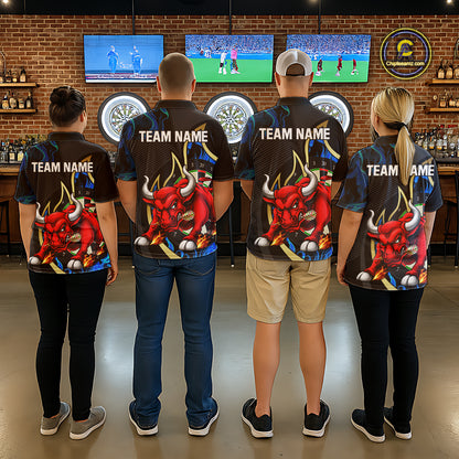 Personalized Bull Blue Flames Darts Polo & 1/4-Zip Shirt For Women Funny Dart Team Dart Jerseys NYN2963