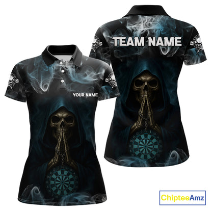 The Reaper & Dartboard Smoke Pattern Darts Team Shirt For Women – Customizable Name NYN0390