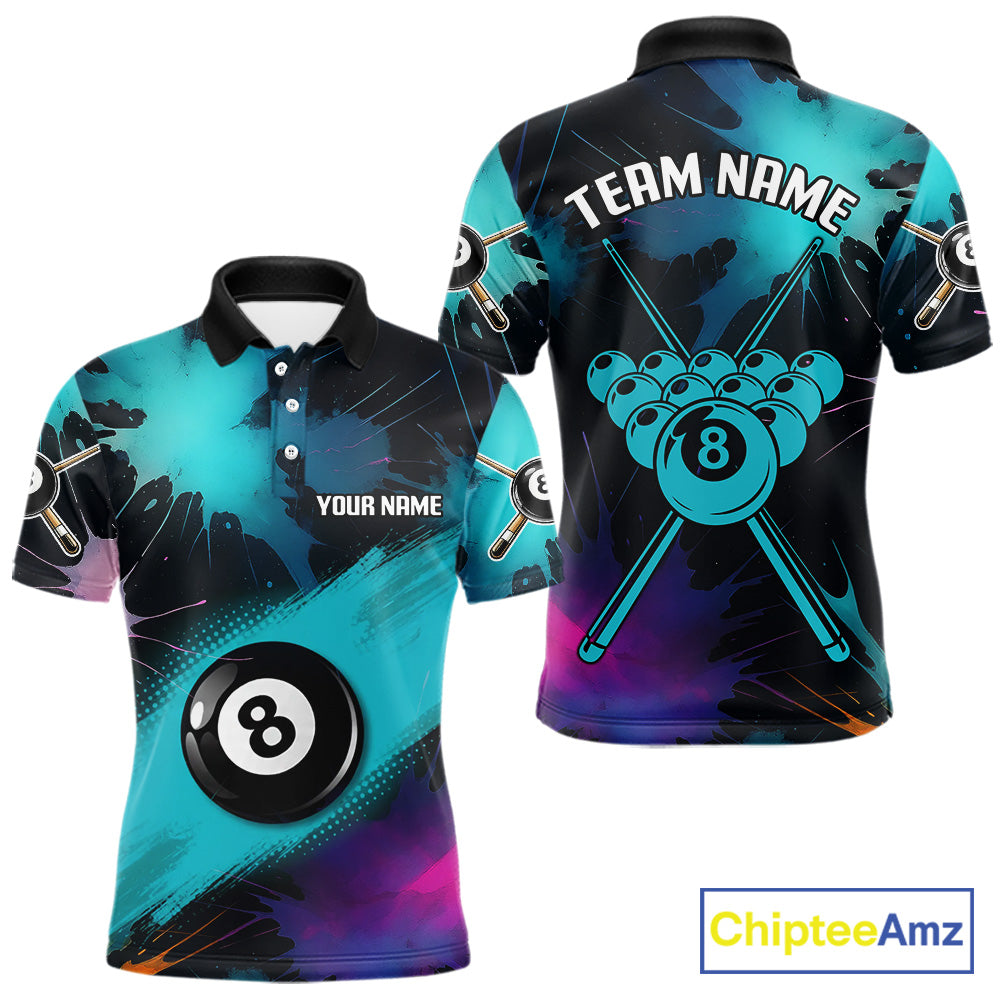 Grunge Splatter Teal Ball 8 Billiard Shirts For Men Personalized Billiard Attire Gifts NYN2327