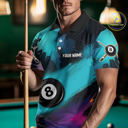 Grunge Splatter Teal Ball 8 Billiard Shirts For Men Personalized Billiard Attire Gifts NYN2327