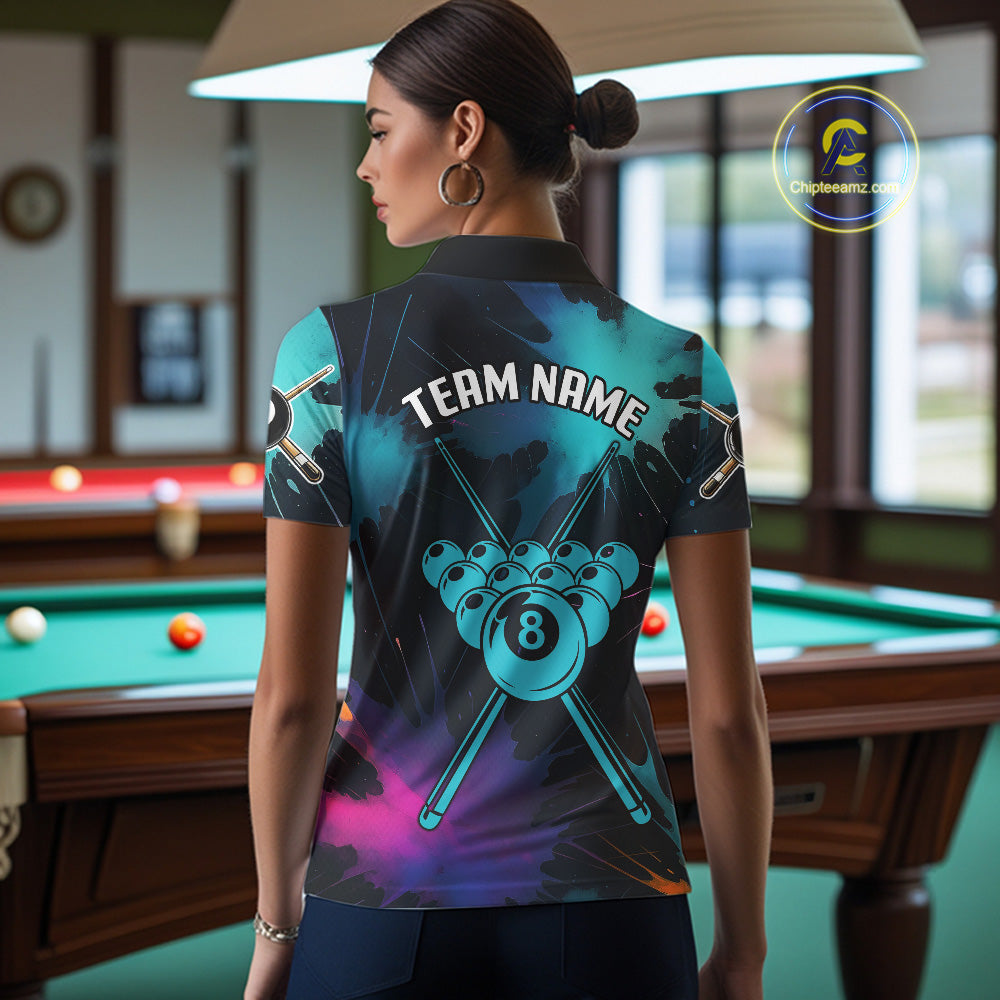 Grunge Splatter Teal Ball 8 Billiard Shirts For Women Personalized Billiard Attire Gifts NYN2327