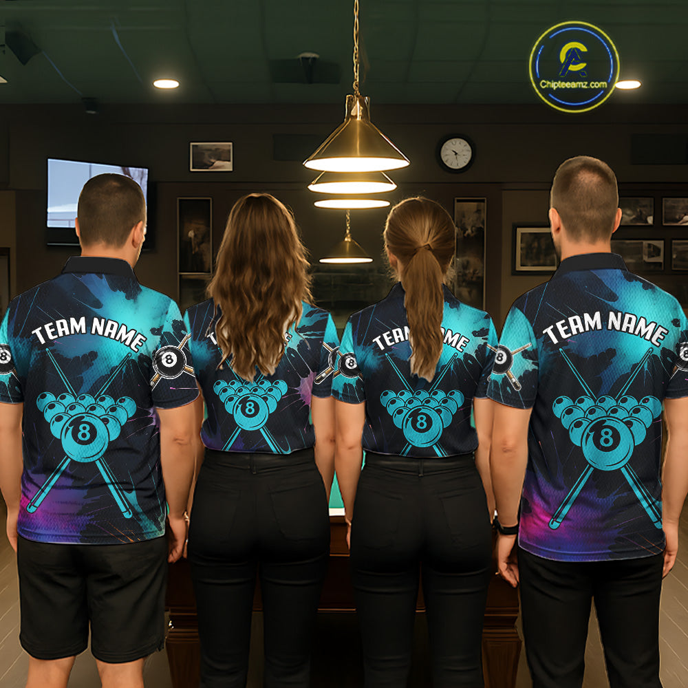 Grunge Splatter Teal Ball 8 Billiard Shirts For Men Personalized Billiard Attire Gifts NYN2327