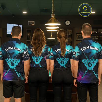 Grunge Splatter Teal Ball 8 Billiard Shirts For Men Personalized Billiard Attire Gifts NYN2327