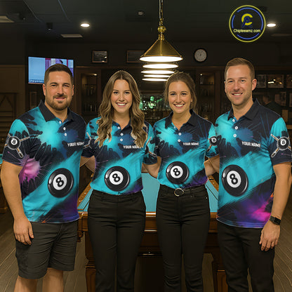 Grunge Splatter Teal Ball 8 Billiard Shirts For Men Personalized Billiard Attire Gifts NYN2327